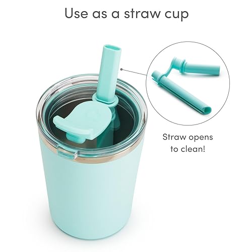 MUNCHKIN STEEL MY HEART 2-IN-1 STAINLESS STEEL TODDLER SIPPY CUP, SPILL-PROOF STRAW, 8OZ, TEAL BLUE