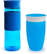 MUNCHKIN MIRACLE 360 SPILL PROOF SIPPY CUP SET, 24OZ 10OZ, BLUE, TODDLER ADULT, 2 PACK