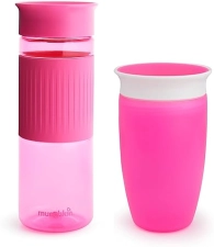 MUNCHKIN MIRACLE 360 SPILL PROOF SIPPY CUPS, 24OZ 10OZ, 2 PACK PINK, TODDLER ADULT SET