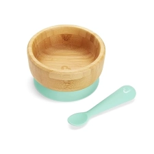 MUNCHKIN BAMBOU SUCTION BOWL SILICONE SPOON SET FOR BABIES TODDLERS, NON-TOXIC BAMBOO