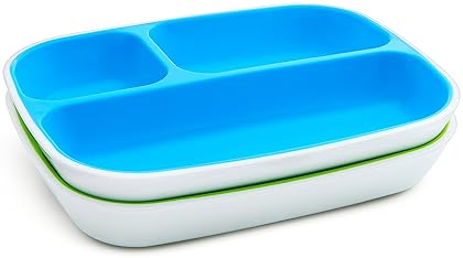 MUNCHKIN SPLASH 4-PIECE TODDLER DIVIDED PLATE BOWL DINING SET, BLUE GREEN BPA FREE KIDS DINNERWARE