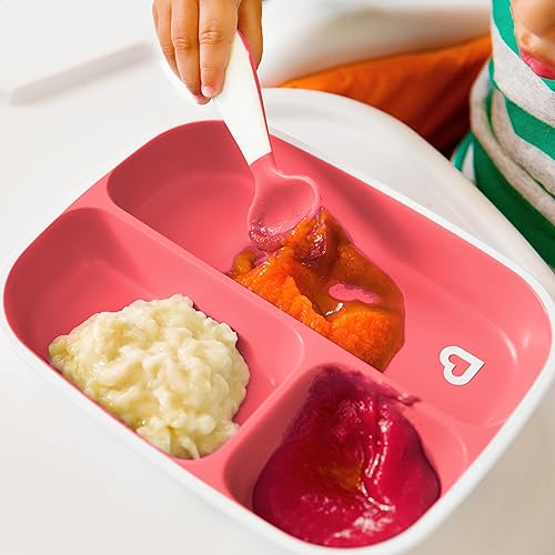 MUNCHKIN SPLASH 4-PIECE TODDLER DIVIDED PLATE BOWL SET, PINK PURPLE, KIDS DINING SET
