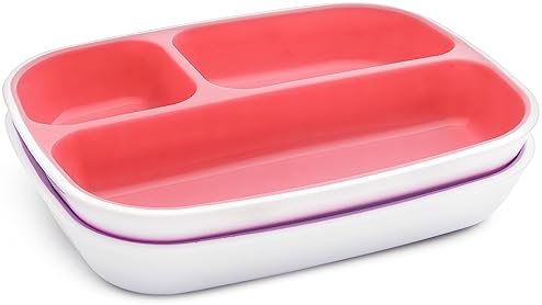 MUNCHKIN SPLASH 4-PIECE TODDLER DIVIDED PLATE BOWL SET, PINK PURPLE, KIDS DINING SET