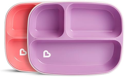 MUNCHKIN SPLASH 4-PIECE TODDLER DIVIDED PLATE BOWL SET, PINK PURPLE, KIDS DINING SET