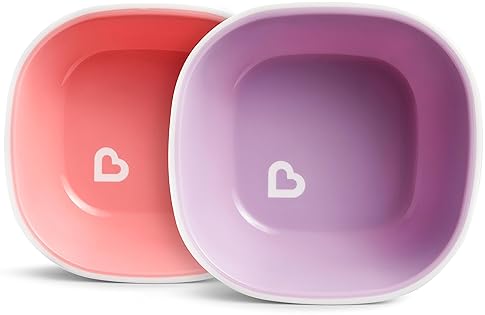 MUNCHKIN SPLASH 4-PIECE TODDLER DIVIDED PLATE BOWL SET, PINK PURPLE, KIDS DINING SET