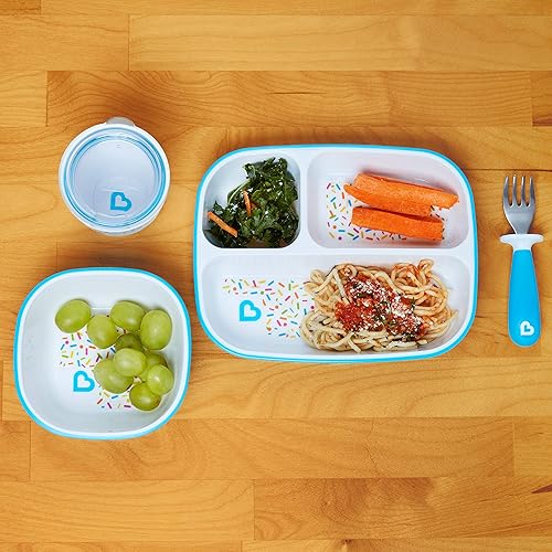 MUNCHKIN SPLASH TODDLER FEEDING SET DIVIDED PLATE, BOWL OPEN CUP, BLUE SPRINKLES, BPA-FREE