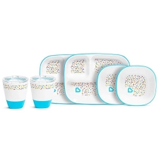 MUNCHKIN SPLASH TODDLER FEEDING SET DIVIDED PLATE, BOWL OPEN CUP, BLUE SPRINKLES, BPA-FREE