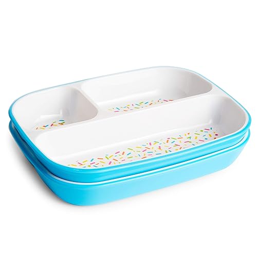 MUNCHKIN SPLASH TODDLER FEEDING SET DIVIDED PLATE, BOWL OPEN CUP, BLUE SPRINKLES, BPA-FREE