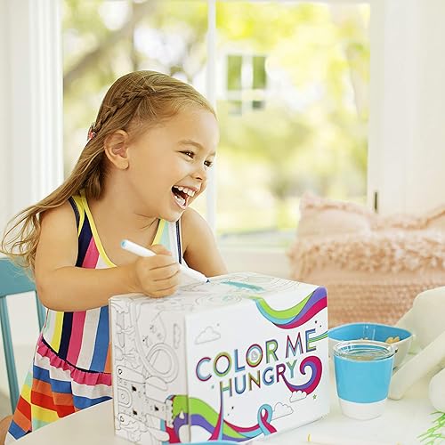 MUNCHKIN COLOR ME HUNGRY 7-PIECE TODDLER FEEDING SET PLATES, BOWL, CUP UTENSILS, BLUE GIFT BOX