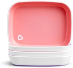 MUNCHKIN SPLASH 4-PIECE TODDLER PLATES SET, PINK PURPLE BPA-FREE KIDS DINNERWARE