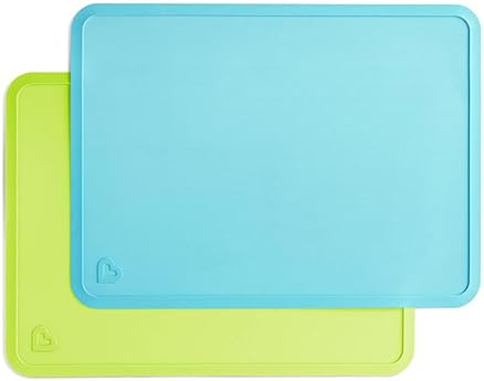 MUNCHKIN SPOTLESS SILICONE PLACEMATS FOR KIDS, NON-SLIP, EASY CLEAN, 2 PACK, BLUE GREEN
