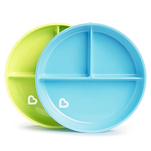 MUNCHKIN STAY PUT SUCTION PLATES FOR BABIES TODDLERS, 3-SECTION, NON-SLIP, BLUE GREEN, BPA-FREE