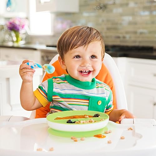 MUNCHKIN STAY PUT SUCTION PLATES FOR BABIES TODDLERS, 3-SECTION, NON-SLIP, BLUE GREEN, BPA-FREE