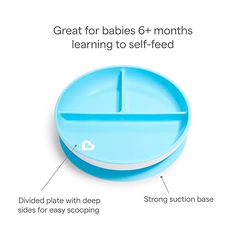 MUNCHKIN STAY PUT SUCTION PLATES FOR BABIES TODDLERS, 3-SECTION, NON-SLIP, BLUE GREEN, BPA-FREE