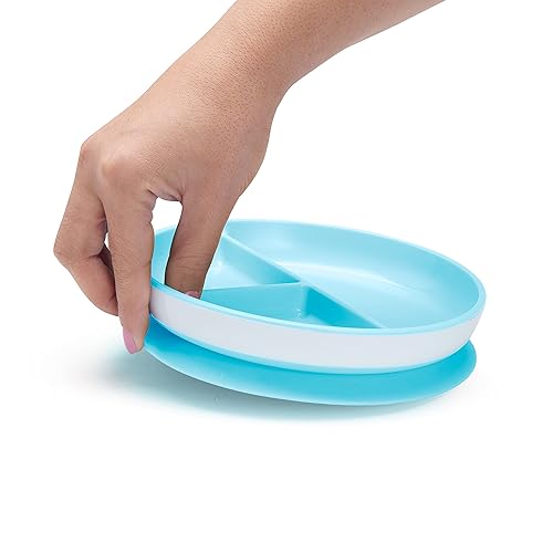 MUNCHKIN STAY PUT SUCTION PLATES FOR BABIES TODDLERS, 3-SECTION, NON-SLIP, BLUE GREEN, BPA-FREE