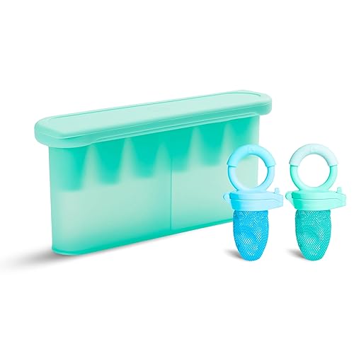 MUNCHKIN SILICONE BABY FOOD FEEDERS FREEZER TRAY SET FOR FRESH FRUIT, BLUE MINT
