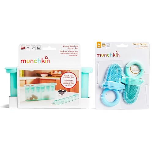 MUNCHKIN SILICONE BABY FOOD FEEDERS FREEZER TRAY SET FOR FRESH FRUIT, BLUE MINT