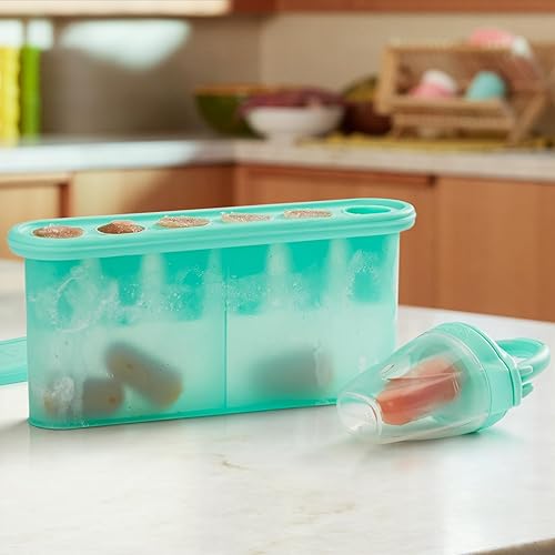 MUNCHKIN SILICONE BABY FOOD FEEDERS FREEZER TRAY WITH LID FOR SELF-FEEDING WEANING, MINT BLUE