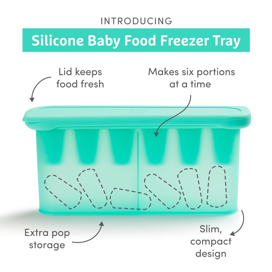 MUNCHKIN SILICONE BABY FOOD FEEDERS FREEZER TRAY WITH LID FOR SELF-FEEDING WEANING, MINT BLUE