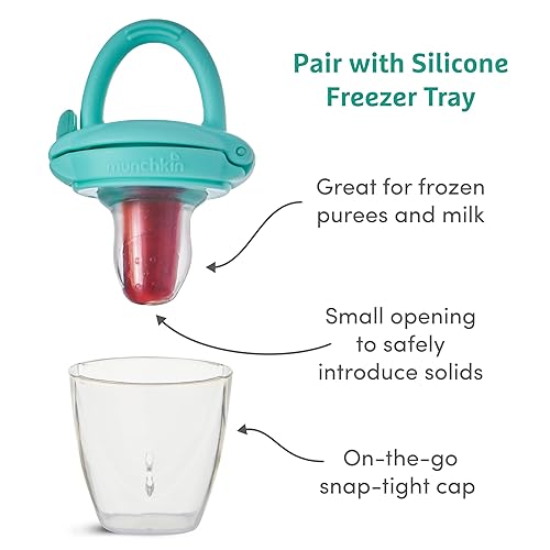 MUNCHKIN SILICONE BABY FOOD FEEDERS FREEZER TRAY WITH LID FOR SELF-FEEDING WEANING, MINT BLUE