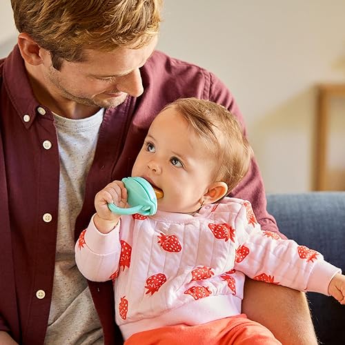 MUNCHKIN SILICONE BABY FOOD FEEDERS FREEZER TRAY WITH LID FOR SELF-FEEDING WEANING, MINT BLUE