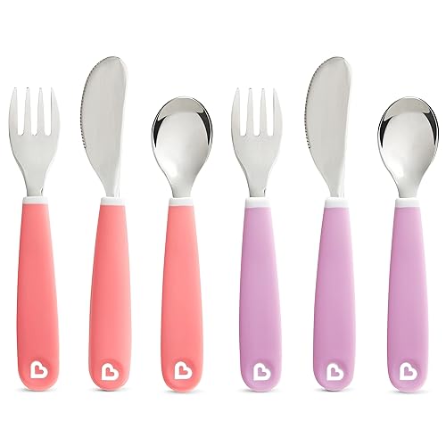 MUNCHKIN SPLASH TODDLER UTENSIL SET, 6-PACK PINK PURPLE FORK, KNIFE SPOON FOR KIDS