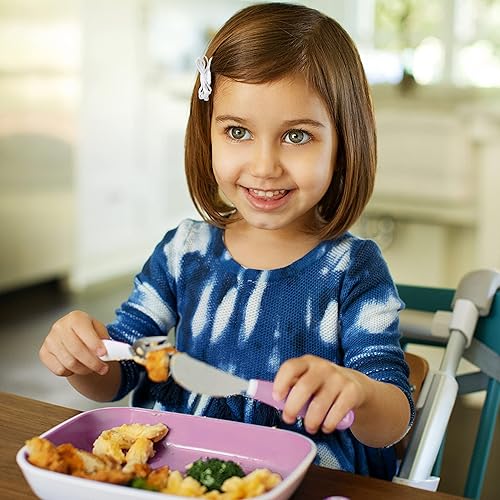 MUNCHKIN SPLASH TODDLER UTENSIL SET, 6-PACK PINK PURPLE FORK, KNIFE SPOON FOR KIDS