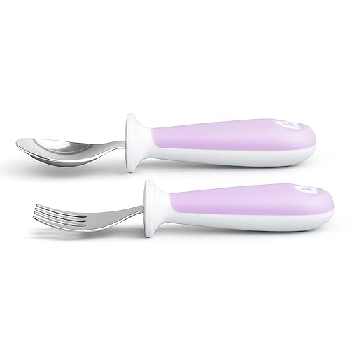 MUNCHKIN RAISE TODDLER FORK AND SPOON SET, BPA FREE, KEEPS TIPS OFF TABLE, 6 PACK, PURPLE