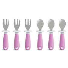 MUNCHKIN RAISE TODDLER FORK AND SPOON SET, BPA FREE, KEEPS TIPS OFF TABLE, 6 PACK, PURPLE