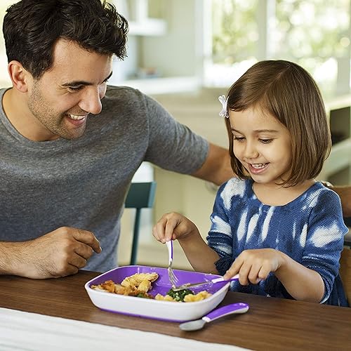 MUNCHKIN SPLASH 10-PIECE TODDLER PLATES UTENSILS SET, PINK PURPLE, BPA-FREE KIDS DINNERWARE