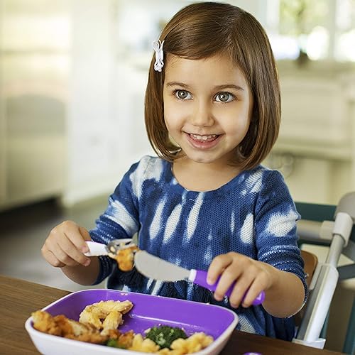 MUNCHKIN SPLASH 10-PIECE TODDLER PLATES UTENSILS SET, PINK PURPLE, BPA-FREE KIDS DINNERWARE