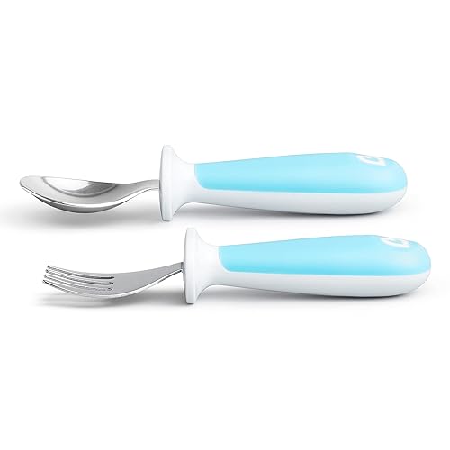 MUNCHKIN RAISE TODDLER FORK SPOON SET, BPA-FREE, 6-PACK, BLUE, NO-MESS REST, KIDS UTENSILS