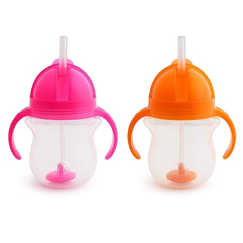 MUNCHKIN TODDLER SNACK SIPPY CUP SET 7OZ WEIGHTED STRAW CUP 9OZ SNACK CATCHERS, PINK PURPLE