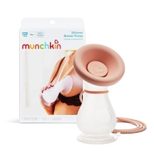 MUNCHKIN MANUAL BREAST PUMP, 4OZ BPA-FREE SILICONE, PORTABLE BREASTFEEDING, CLEAR PINK