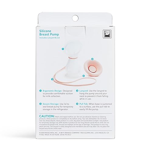 MUNCHKIN MANUAL BREAST PUMP, 4OZ BPA-FREE SILICONE, PORTABLE BREASTFEEDING, CLEAR PINK