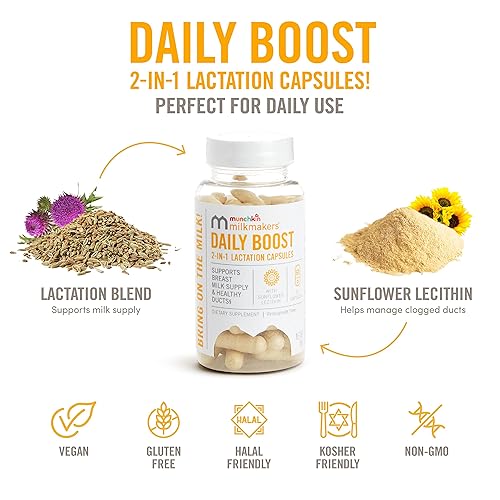 MUNCHKIN MILKMAKERS DAILY BOOST 2-IN-1 LACTATION SUPPLEMENT, FENUGREEK FREE, 60 CAPSULES