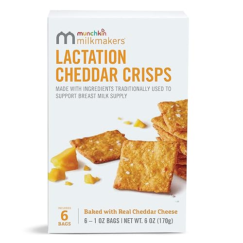 MUNCHKIN MILKMAKERS LACTATION CHEDDAR CRISPS WITH OATS FLAX, 6-PACK SNACKS FOR BREASTFEEDING MOMS