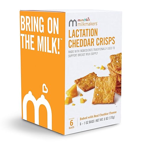 MUNCHKIN MILKMAKERS LACTATION CHEDDAR CRISPS WITH OATS FLAX, 6-PACK SNACKS FOR BREASTFEEDING MOMS