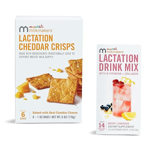 MUNCHKIN MILKMAKERS LACTATION DRINK MIX CHEDDAR CRISPS FOR BREASTFEEDING MOMS, 14 6 COUNT
