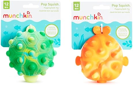 MUNCHKIN POP SQUISH MOLD-FREE BATH TOYS FOR BABIES TODDLERS SENSORY TURTLE PUFFERFISH SET