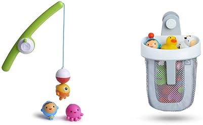 MUNCHKIN BATH TOY SCOOP WITH GONE FISHIN FLOATING BATH TOYS BATH ORGANIZER STORAGE SET