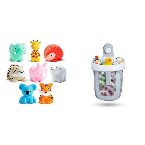 MUNCHKIN BATH TOY SCOOP WITH 8 WILD ANIMAL SQUIRTS BABY BATH TOYS ORGANIZER SET