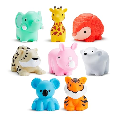 MUNCHKIN BATH TOY SCOOP WITH 8 WILD ANIMAL SQUIRTS BABY BATH TOYS ORGANIZER SET