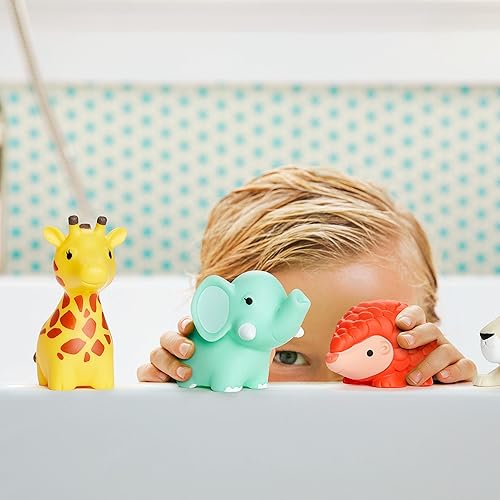 MUNCHKIN BATH TOY SCOOP WITH 8 WILD ANIMAL SQUIRTS BABY BATH TOYS ORGANIZER SET