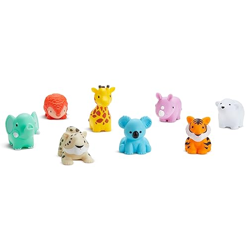 MUNCHKIN BATH TOY SCOOP WITH 8 WILD ANIMAL SQUIRTS BABY BATH TOYS ORGANIZER SET