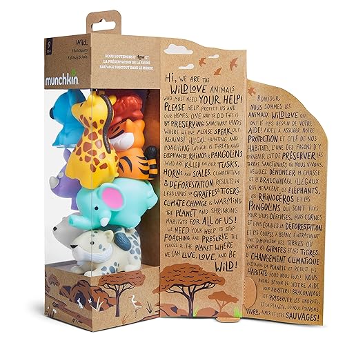 MUNCHKIN BATH TOY SCOOP WITH 8 WILD ANIMAL SQUIRTS BABY BATH TOYS ORGANIZER SET