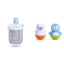 MUNCHKIN BATH TOY SCOOP WITH BATH BOBBERS ORGANIZER SCOOP FOR BABY BATH TOYS