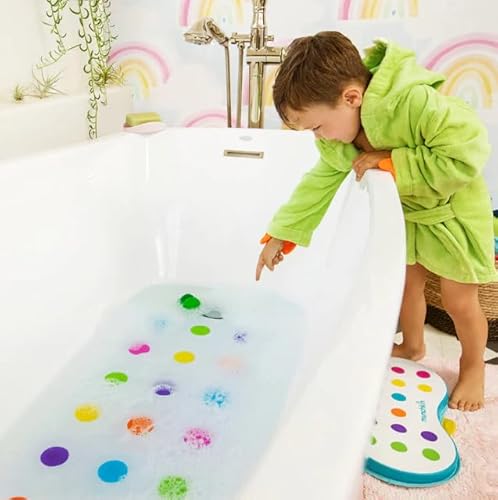 MUNCHKIN DOTS BATH MAT FOR KIDS, NON-SLIP MULTICOLORED TUB MAT, 30.5X14.25