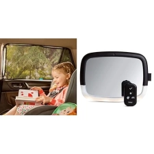 MUNCHKIN BABY CAR MIRROR WITH LED LIGHTS MAGNETIC SUN SHADE FOR REAR-FACING SEATS, BLACK