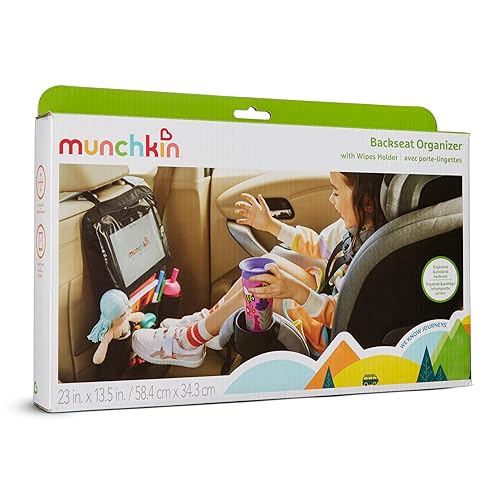 MUNCHKIN BRICA CAR BACKSEAT ORGANIZER WITH TABLET HOLDER WIPES CASE, BLACK TRAVEL STORAGE